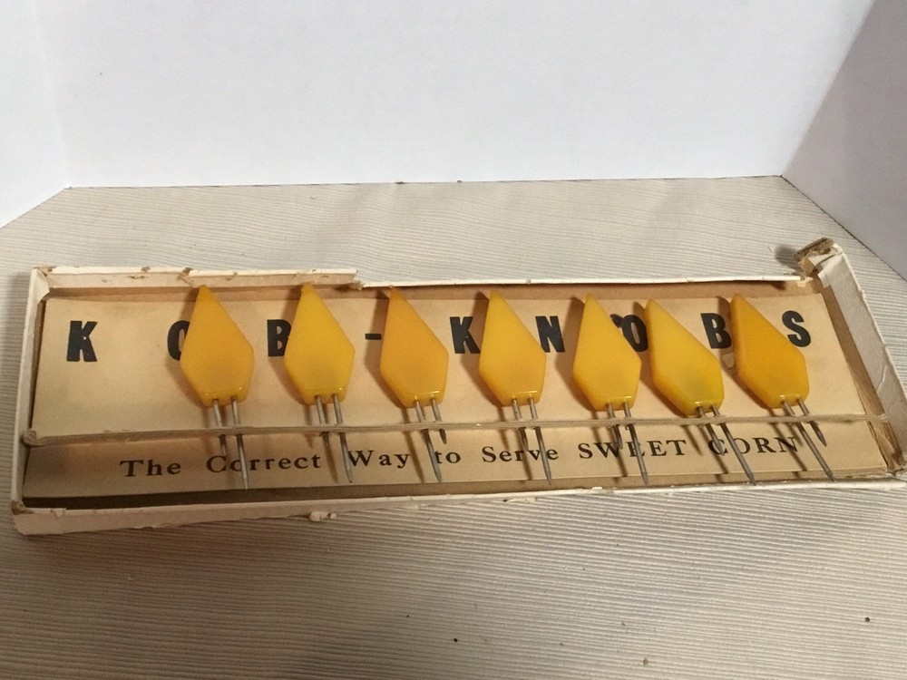 Bakelite Kob Knobs Corn Cob Holders Butterscotch / Caramel Original Box Art Deco