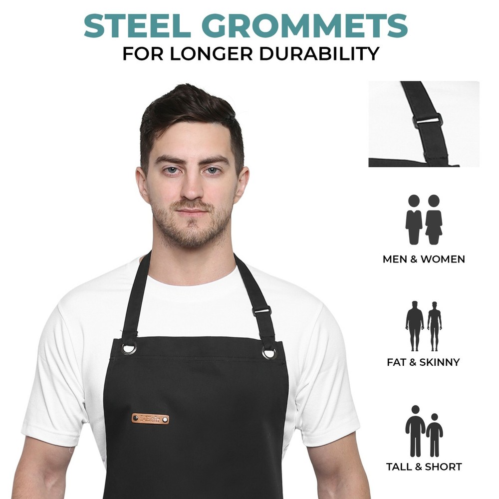 Professional Grade Chef Apron, Cotton and Polyester, Adjustable, Kitchen, BBQ