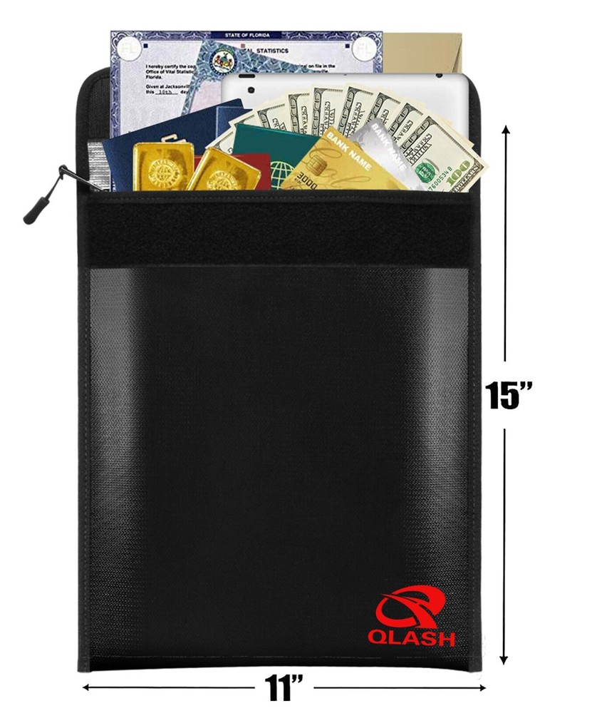 Extra Large 2000℉ Fire Proof money Bag Fireproof Document Pouch Waterproof Safe