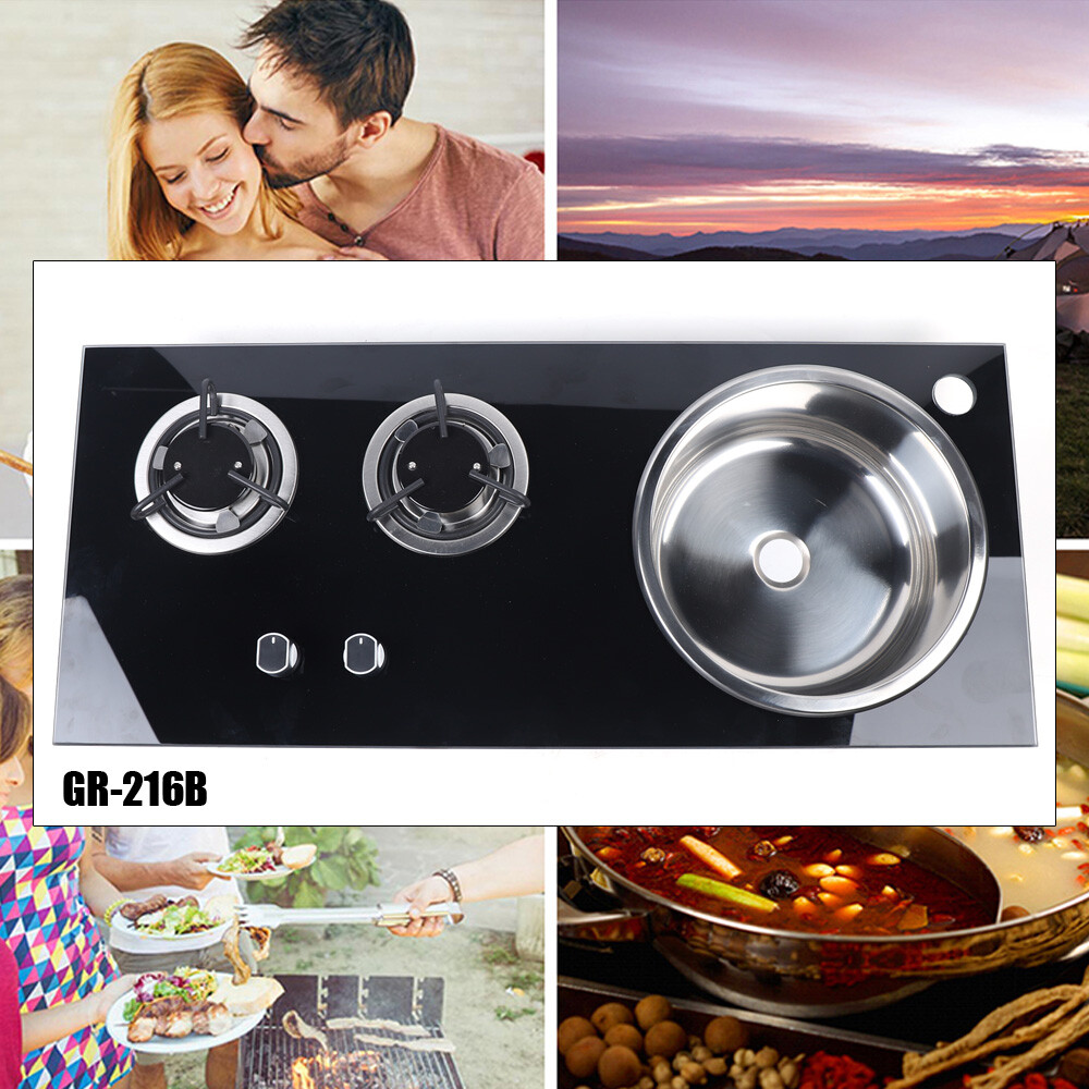 PortableBoat Caravan RV Camper 2 Burners LPG Gas Stove Hob and Sink Combo Black