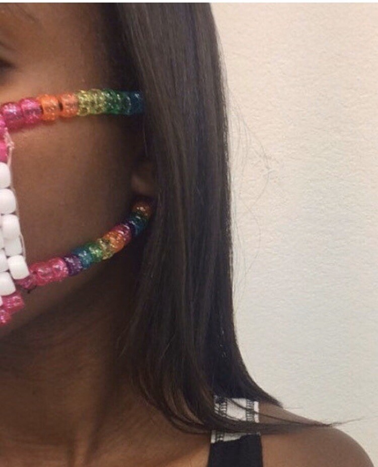 White Glitter Rainbow Kandi Mask, Edm, Festivals, Pride