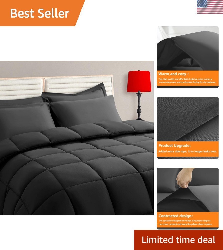 Elegant Full 7-Piece Comforter Set - Warm, Soft, Reversible Bedding - Dark Grey