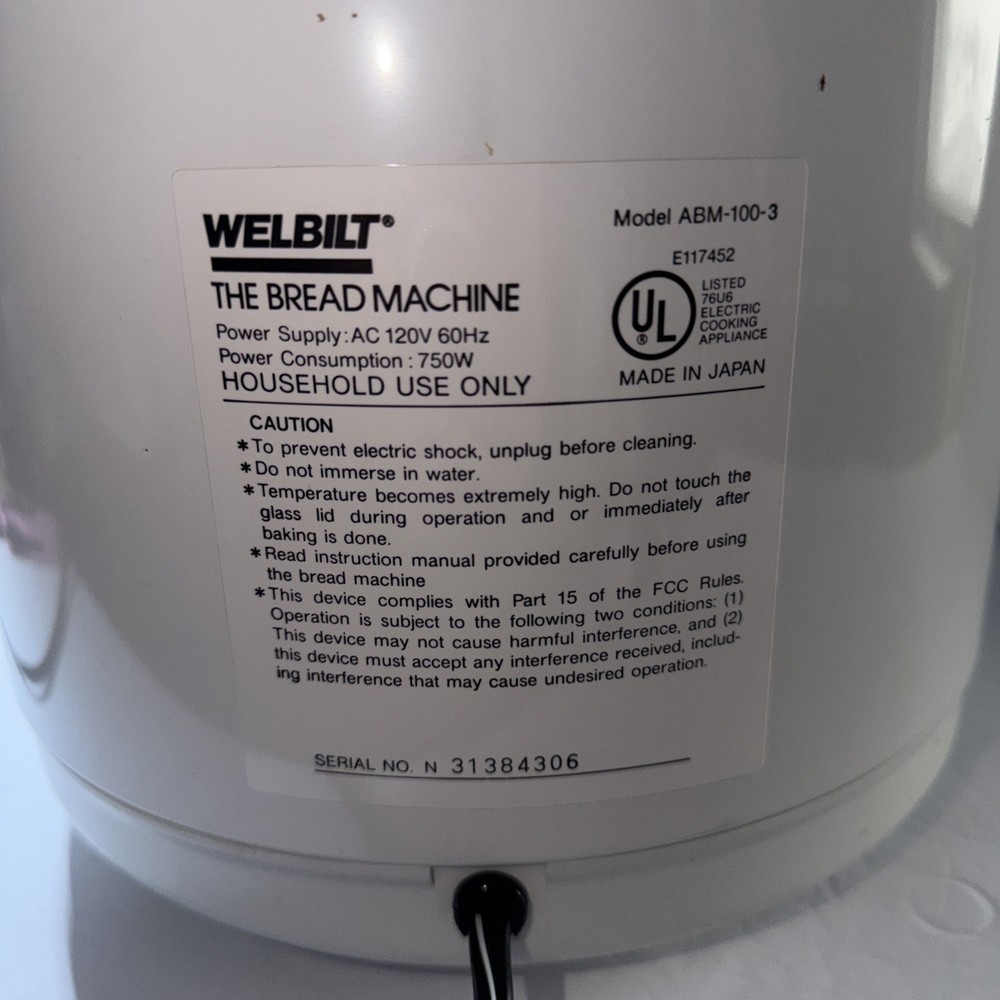 Welbilt bread machine abm-100-4 Tested And Working Bread Maker