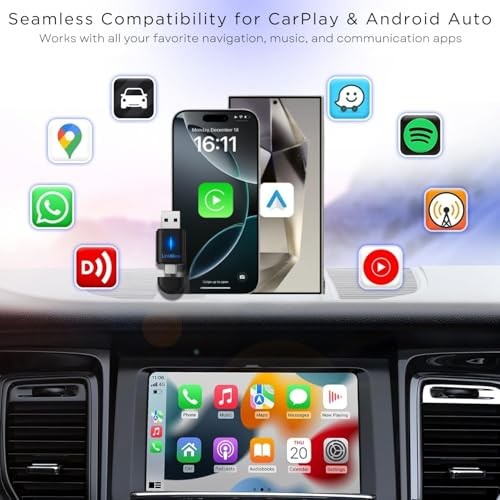 Wireless CarPlay adapter & wireless Android Auto adapter, 2-in-1 USB-A/USB-C