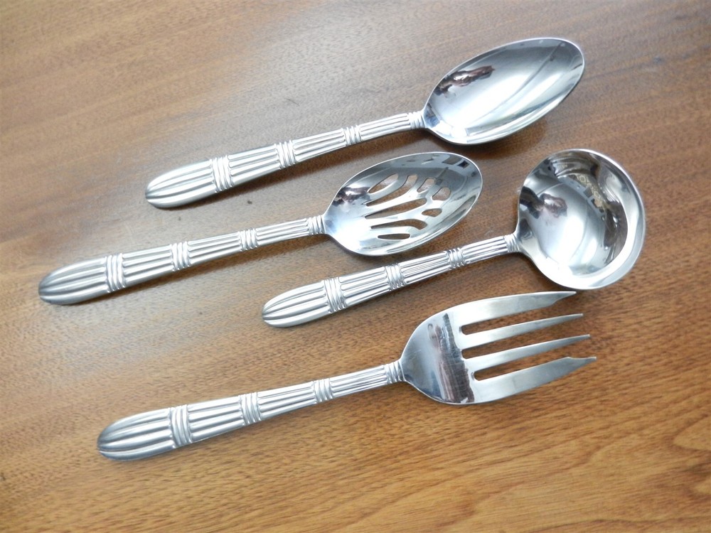Pfaltzgraff Stainless Flatware STRATA 4Pc Serving Set Spoons Fork Ladle T08
