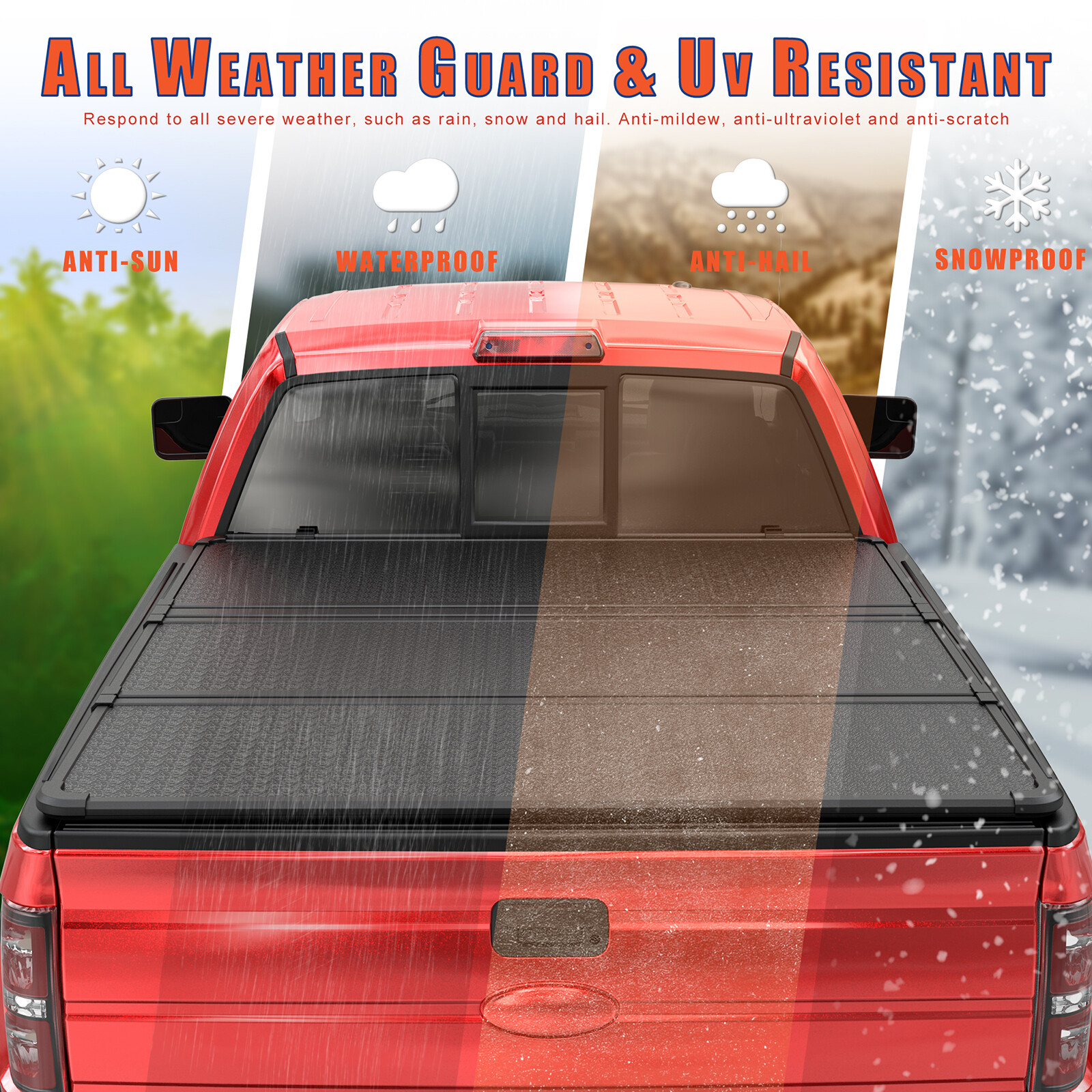 5FT Hard Fold 3-Fold Truck Bed Tonneau Cover For 2016-2024 Toyota Tacoma W/ Lamp