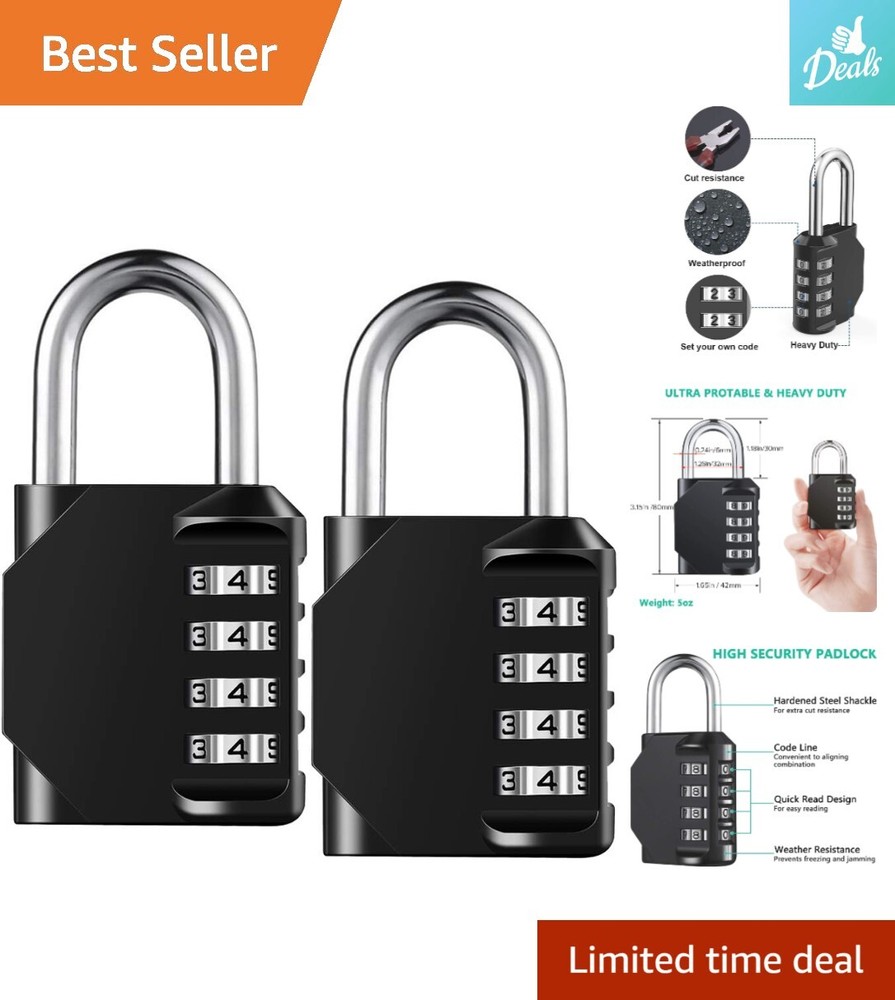 Resettable Combination Padlock - 4 Digit Lock - Waterproof & Heavy Duty - 2 Pack