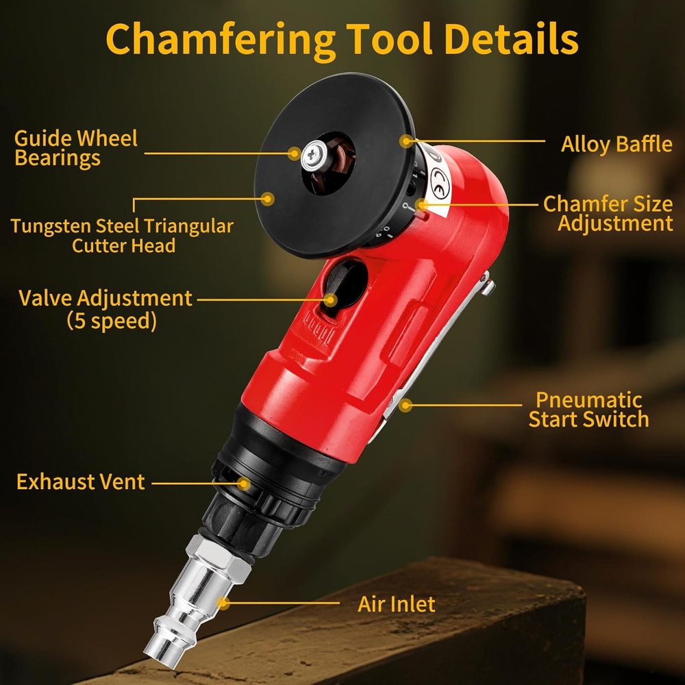 2 in 1 Pneumatic Chamfering Tool - Mini Air Chamfer Tool for C & R Deburring, 45
