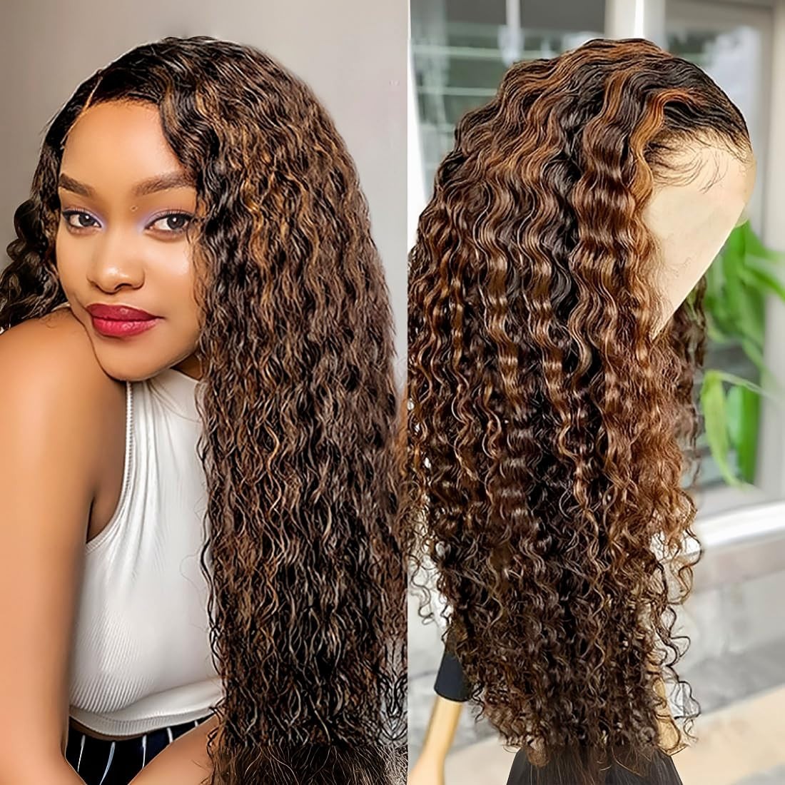 13x4 Water Wave Ombre 1B/30 Lace Front Wigs Transparent Lace Wigs Human Hair