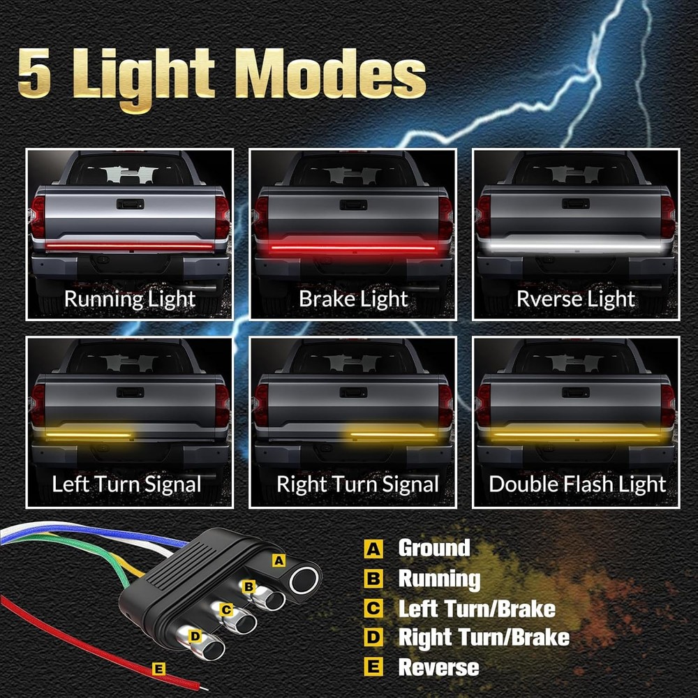 60" Triple Row Tailgate Light Bar Strip - 432 LEDs - Waterproof - 5 Functions