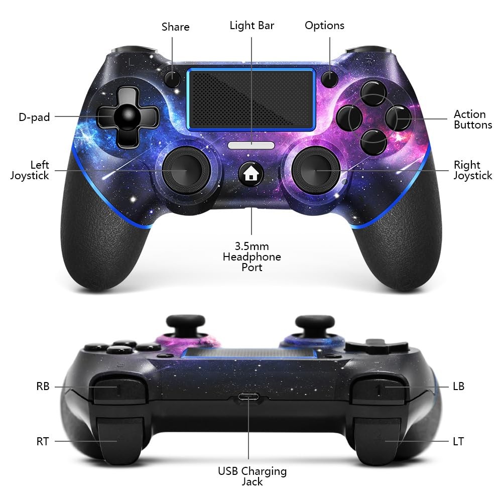 AceGamer Wireless Controller for PS4, Custom Design V2 Gamepad Galaxy