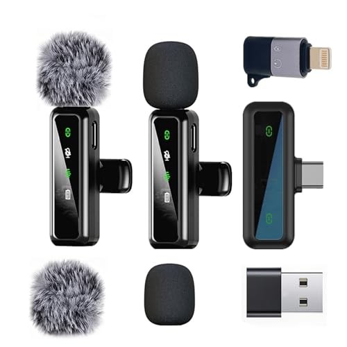 Wireless Lavalier Microphone for iPhone - iPad, Android Phone Computer, black