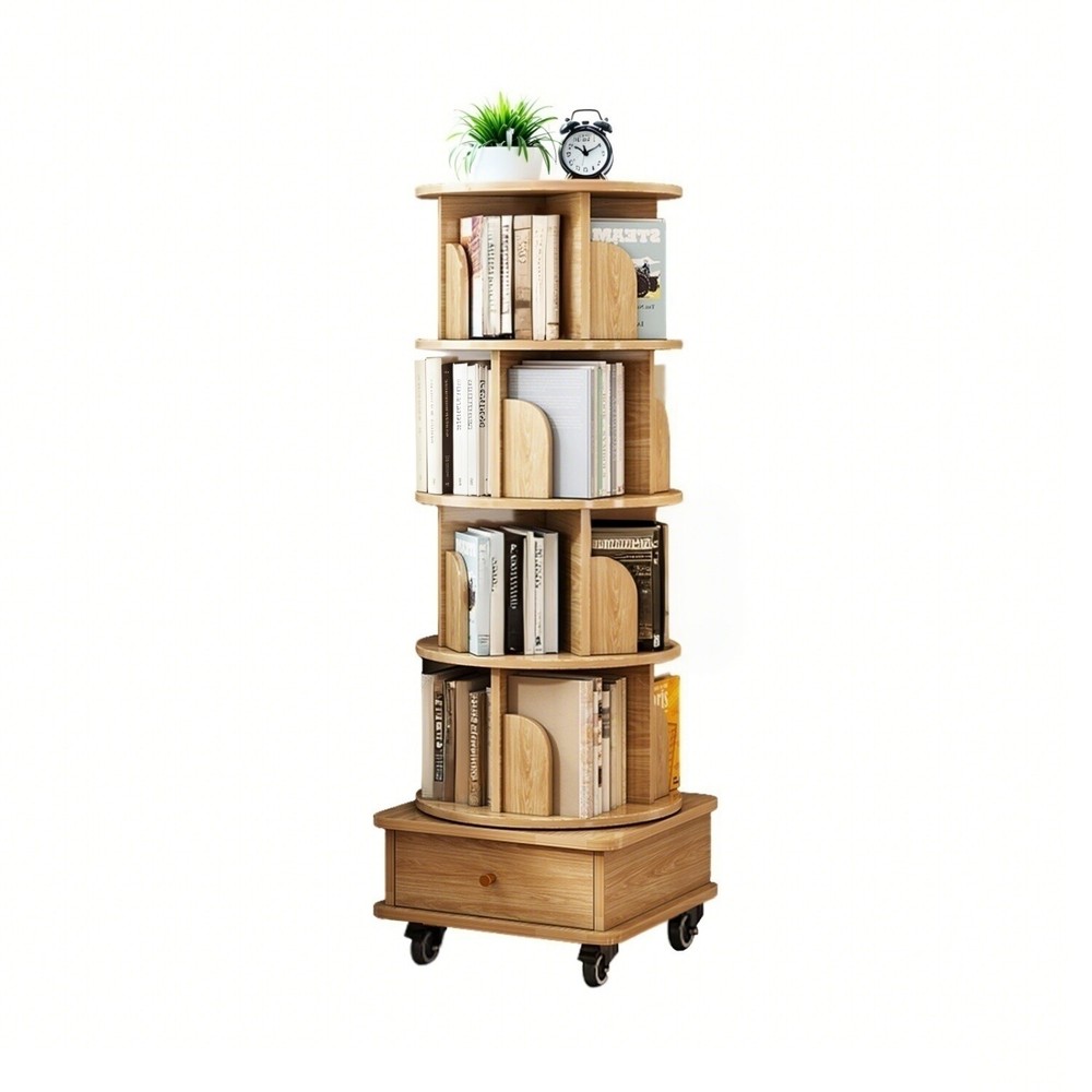 5 -Tier Rotating Bookshelf Freestanding Bookcase Storage Display Rack w/ Wheels