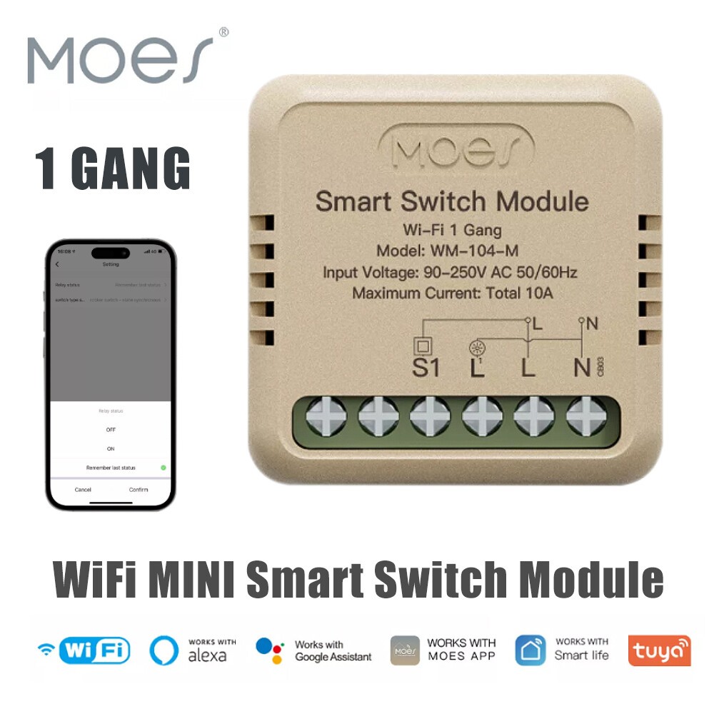 10A WiFi Tuya Smart Light Switch Relay Module 3-Way Alexa Google APP Timer MOES