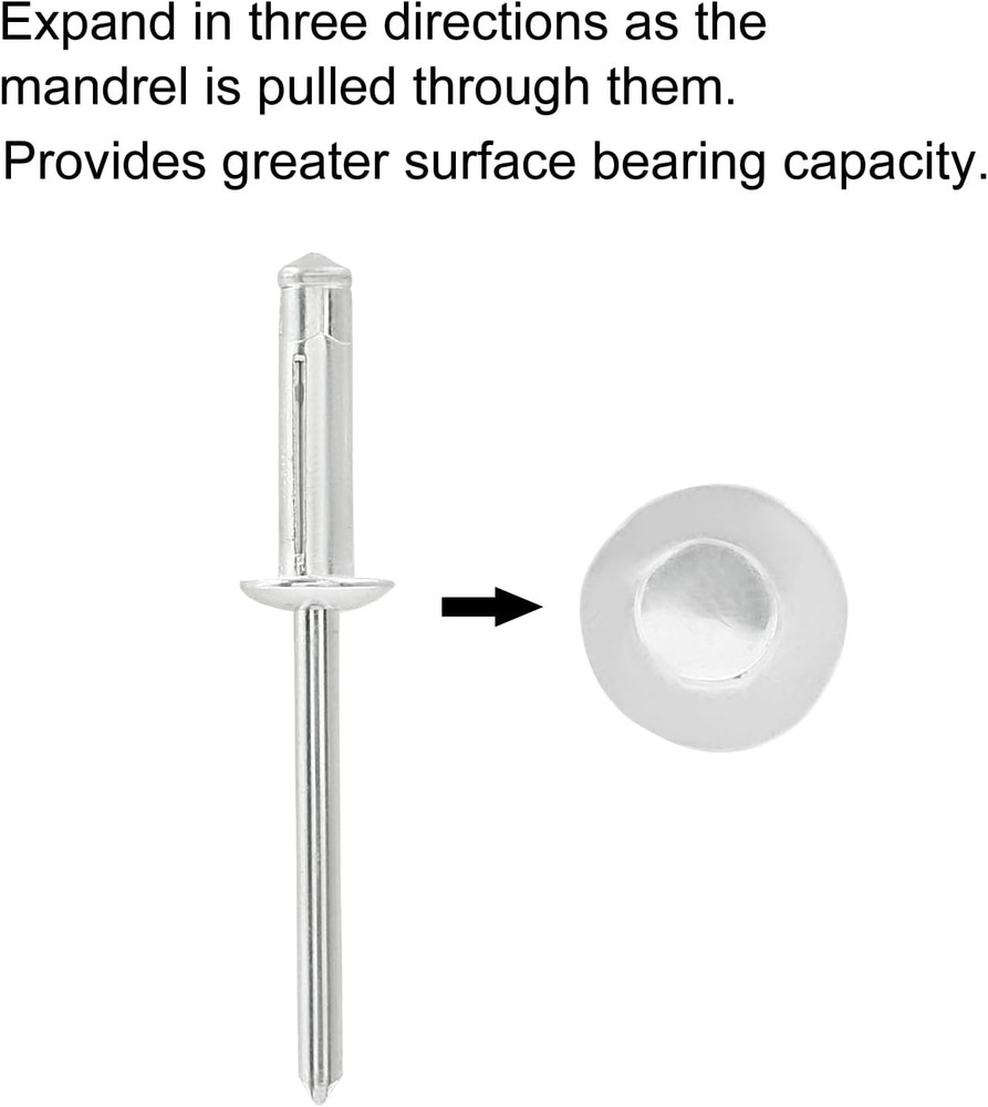 60 Pcs 3/16" x 3/4" Tri-Fold Exploding Pop Rivets, 3/16 x 3/4, Silver