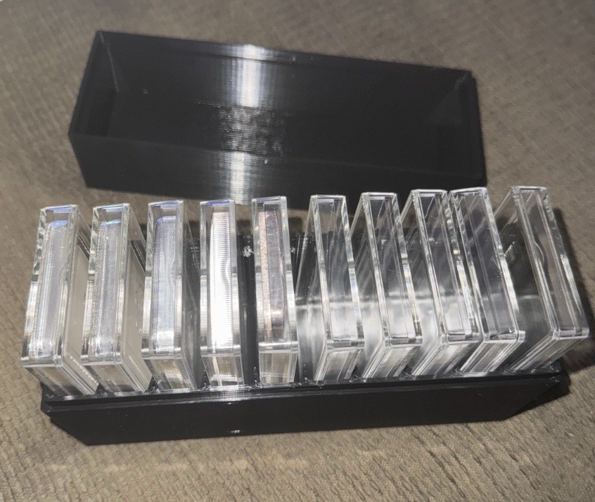 3DP Black Storage Box Holds 10x 10 oz Silver Bars In COINSTACK THICK Capsules