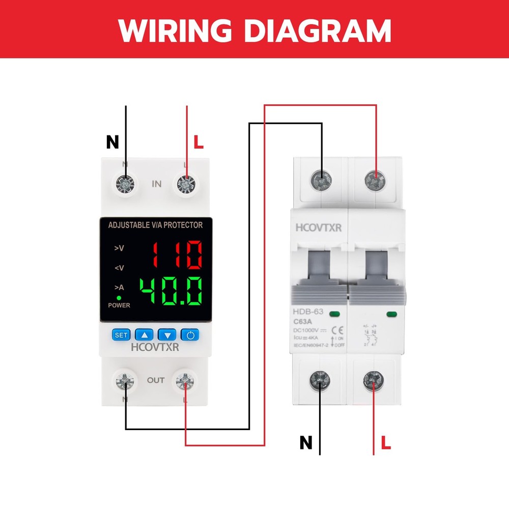 Over and Under Voltage Protector Adjustable 110V,40A Voltage Regulator with L...