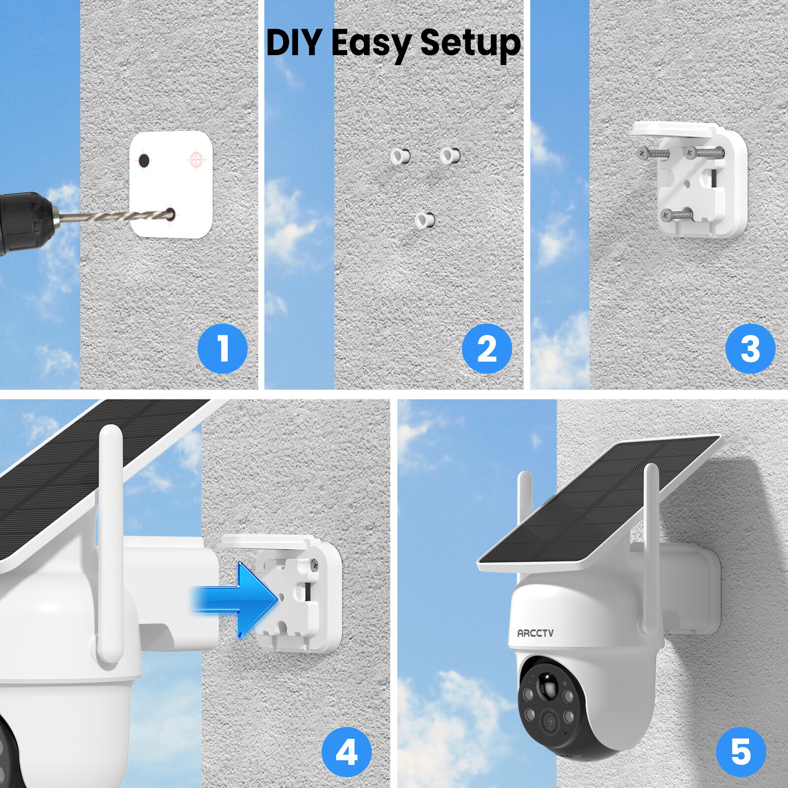 ARCCTV 4MP WiFi6 Wireless Security Camera System Solar Powered Outdoor PTZ CCTV