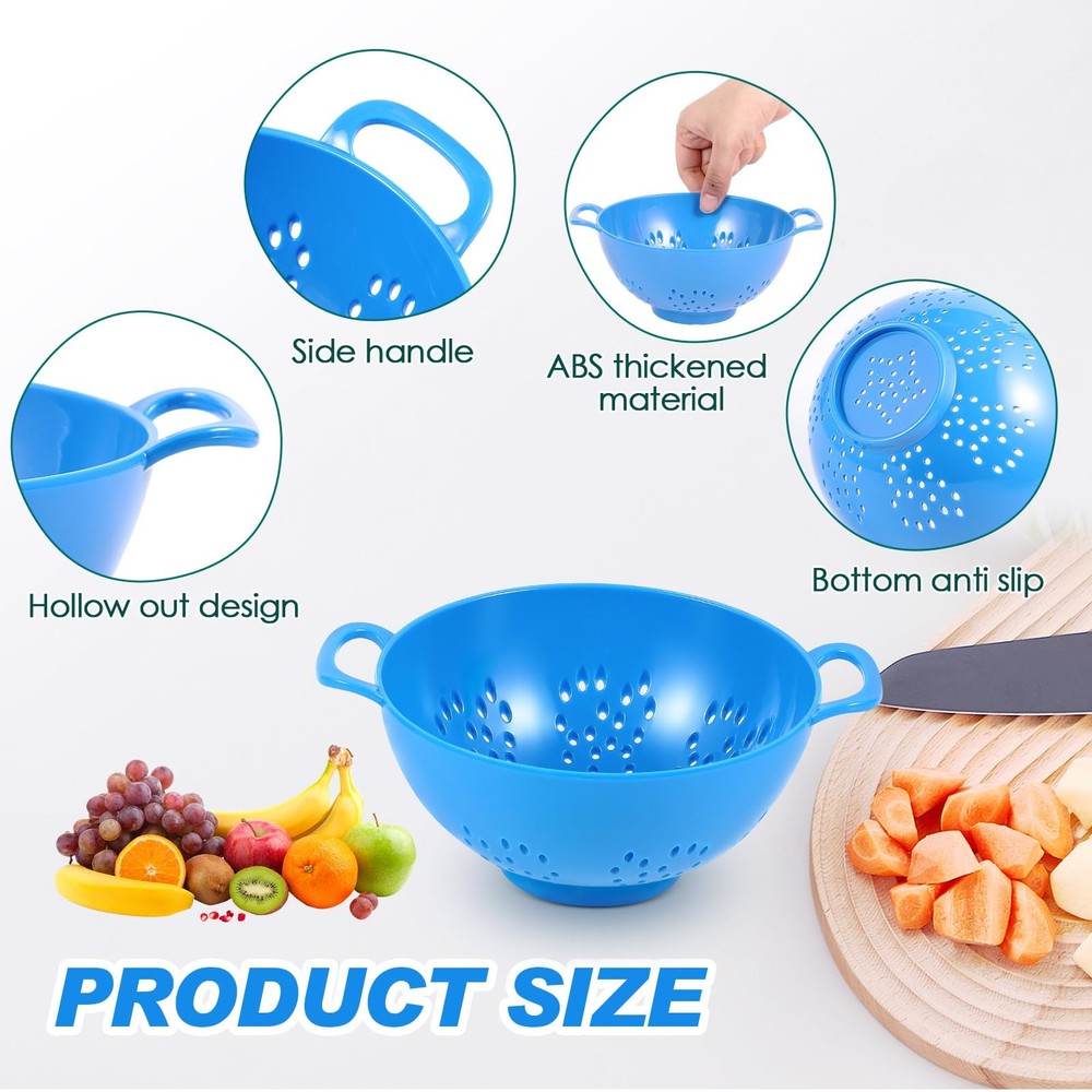 4 Pack Mini Colander for Kitchen Plastic Berry Strainer with Double Handles 7...