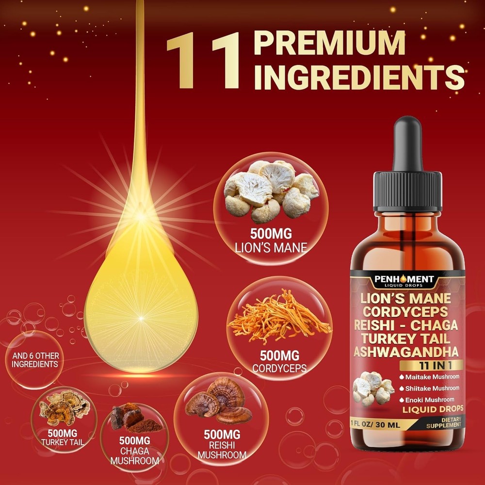 Cognitive Function Boost - 11-in-1 Mushroom Liquid Drops for Daily Use