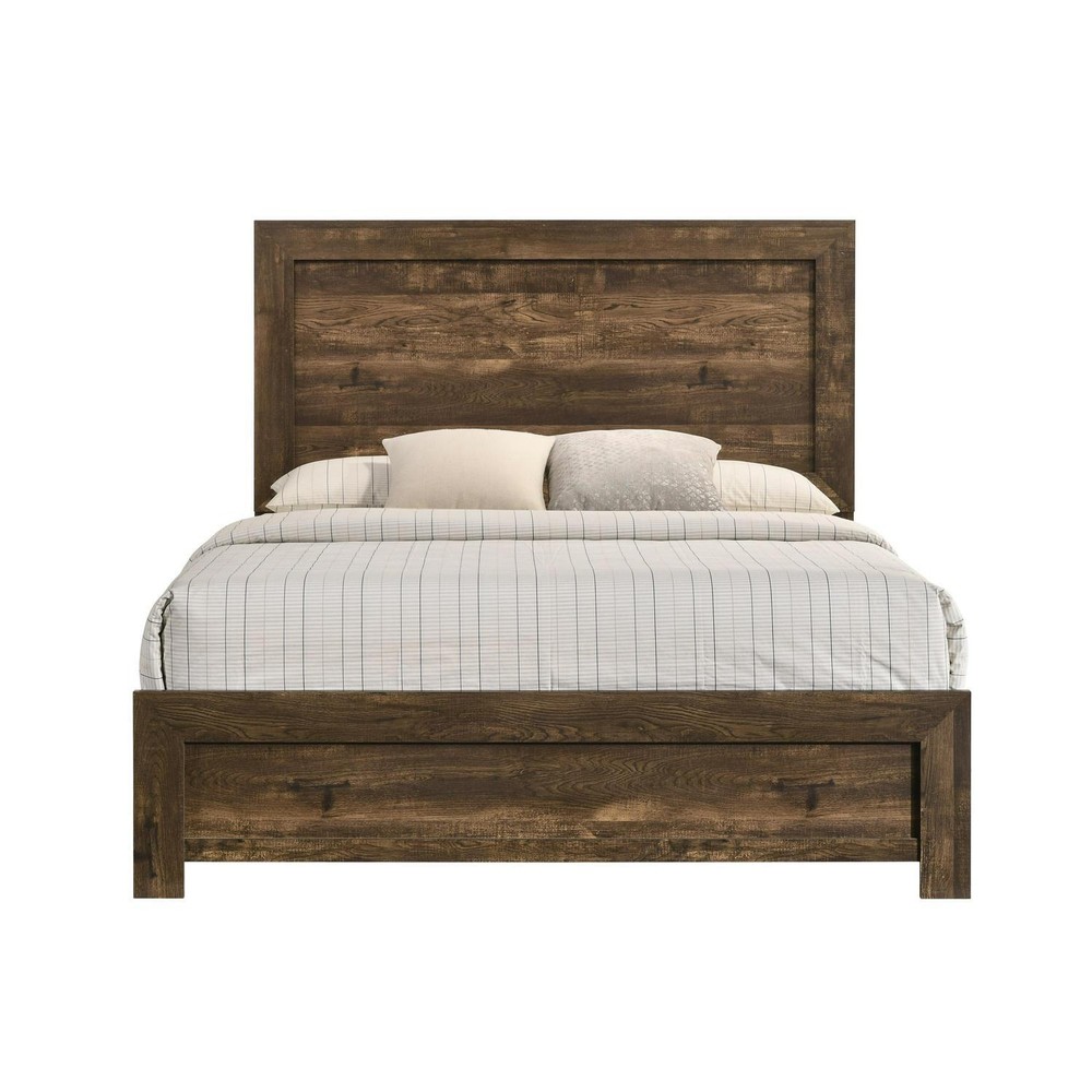Bed - Walnut Finish Solid Wood Panel Platform Bed - QUEEN