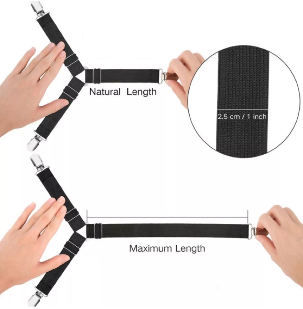4 Bed Sheet Holder Straps-Adjustable Fitted Sheet Clips, Mattress Corner Gripper