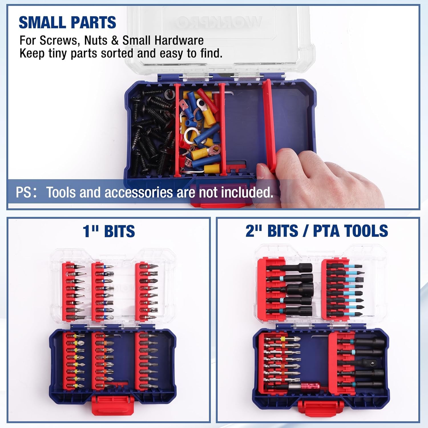 WORKPRO Small Parts Organizer 3 Pieces Portable Stackable Hardware Storage Case