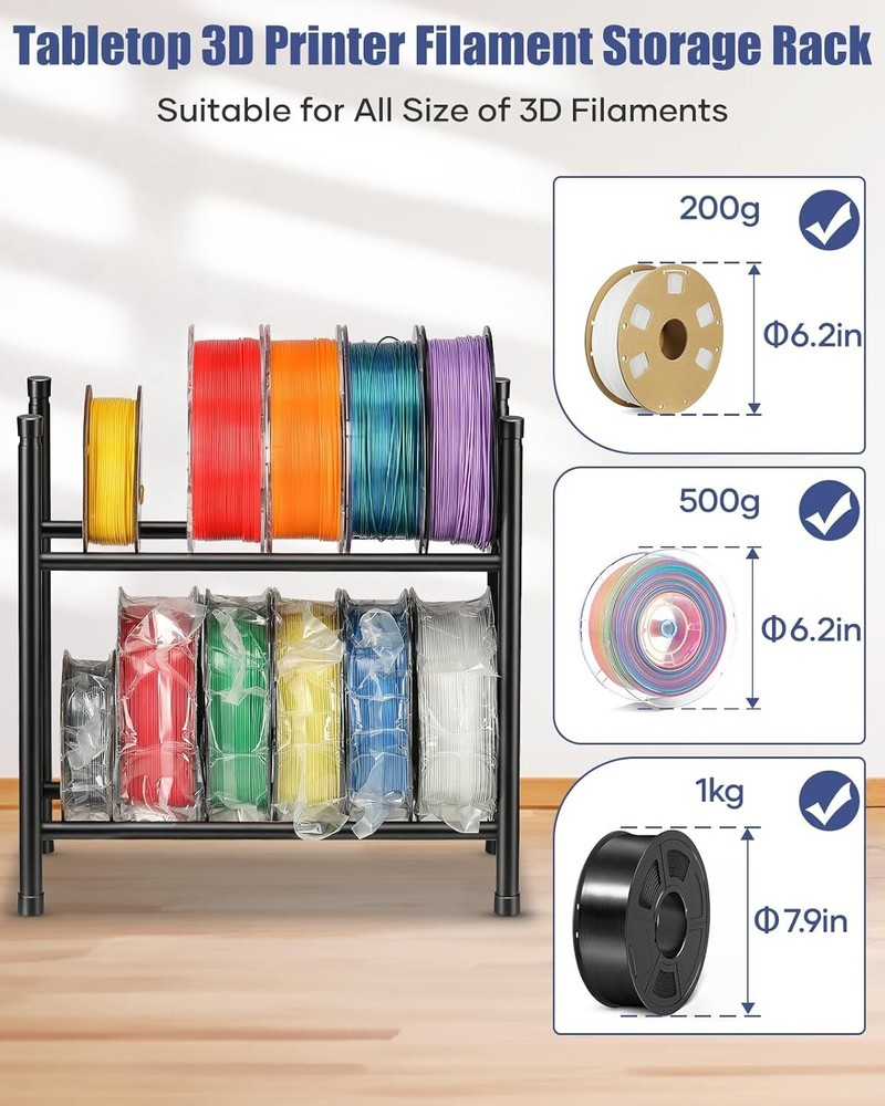 Desktop 3D Printer Filament Storage Rack Tabletop 2-Tier Stackable Organizer