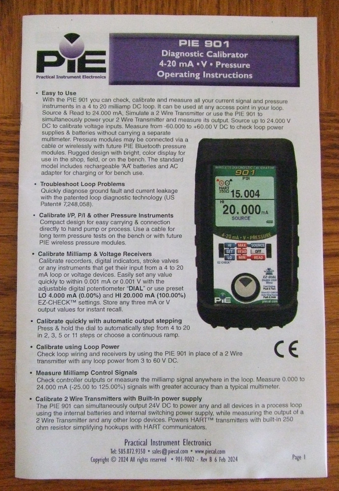 PIE Piecal 901, 4-20 mA Loop Calibrator