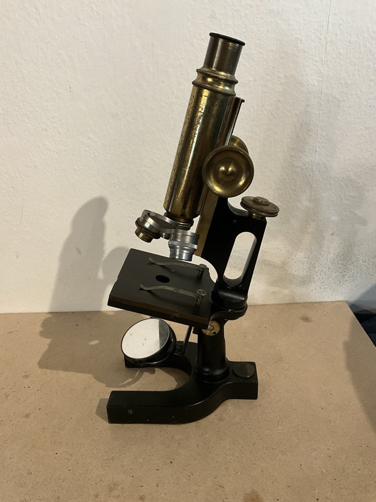 Rare Antique BAUSCH & LOMB Brass Iron Physician's Microscope Two Objectives