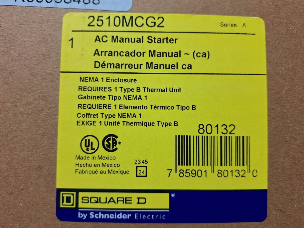 SQUARE D 2510MCG2 Manual Motor Starter PushButton