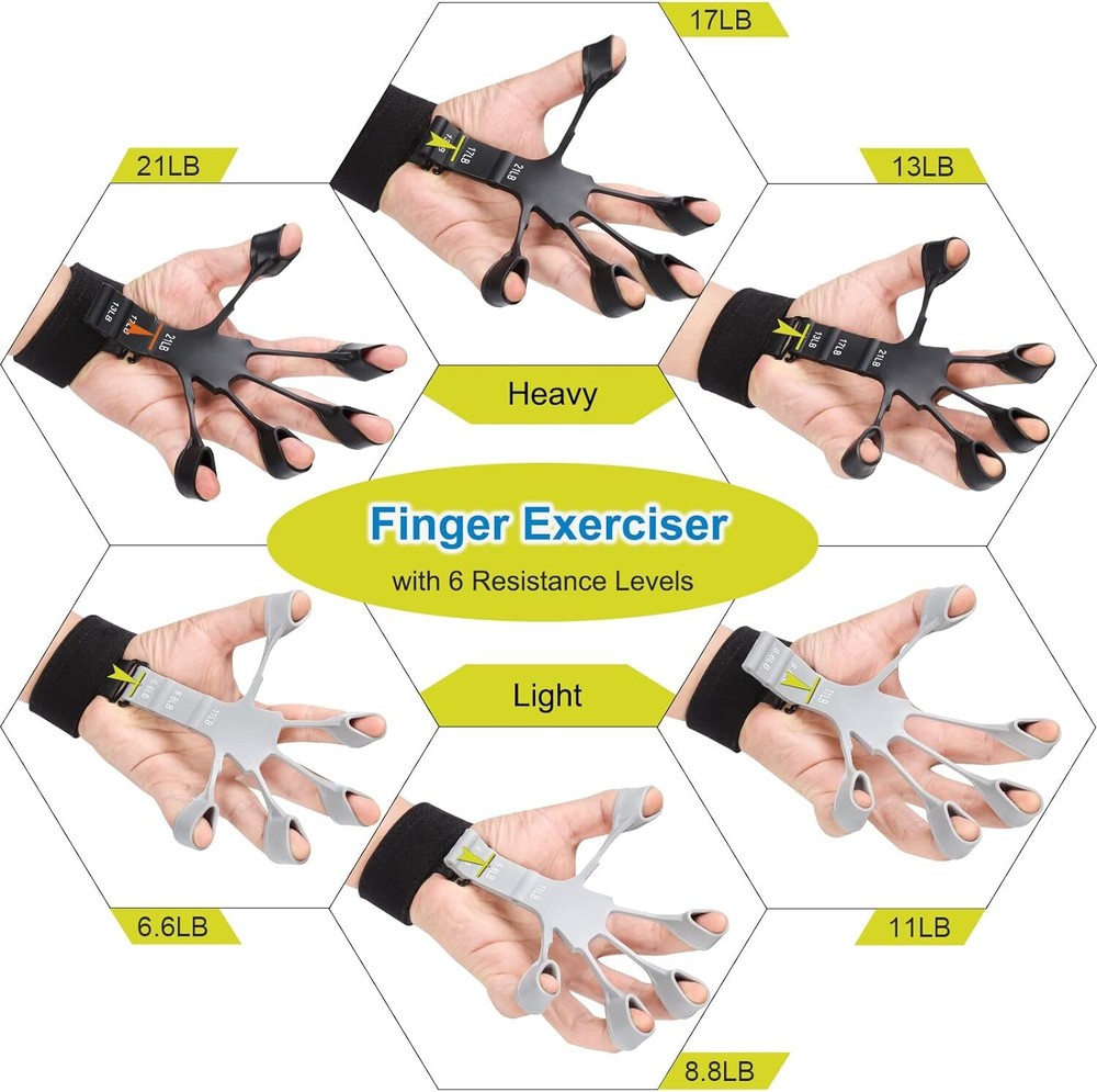 Grip Strength Trainer Kit (5 Pack) with Finger Exerciser, Hand C