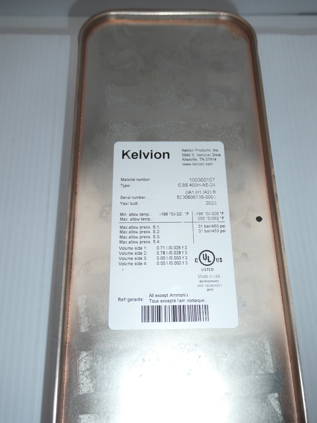 Kelvion GBS400H-AE-24 31 Bar 450Psi Brazed Plate Heat Exchanger