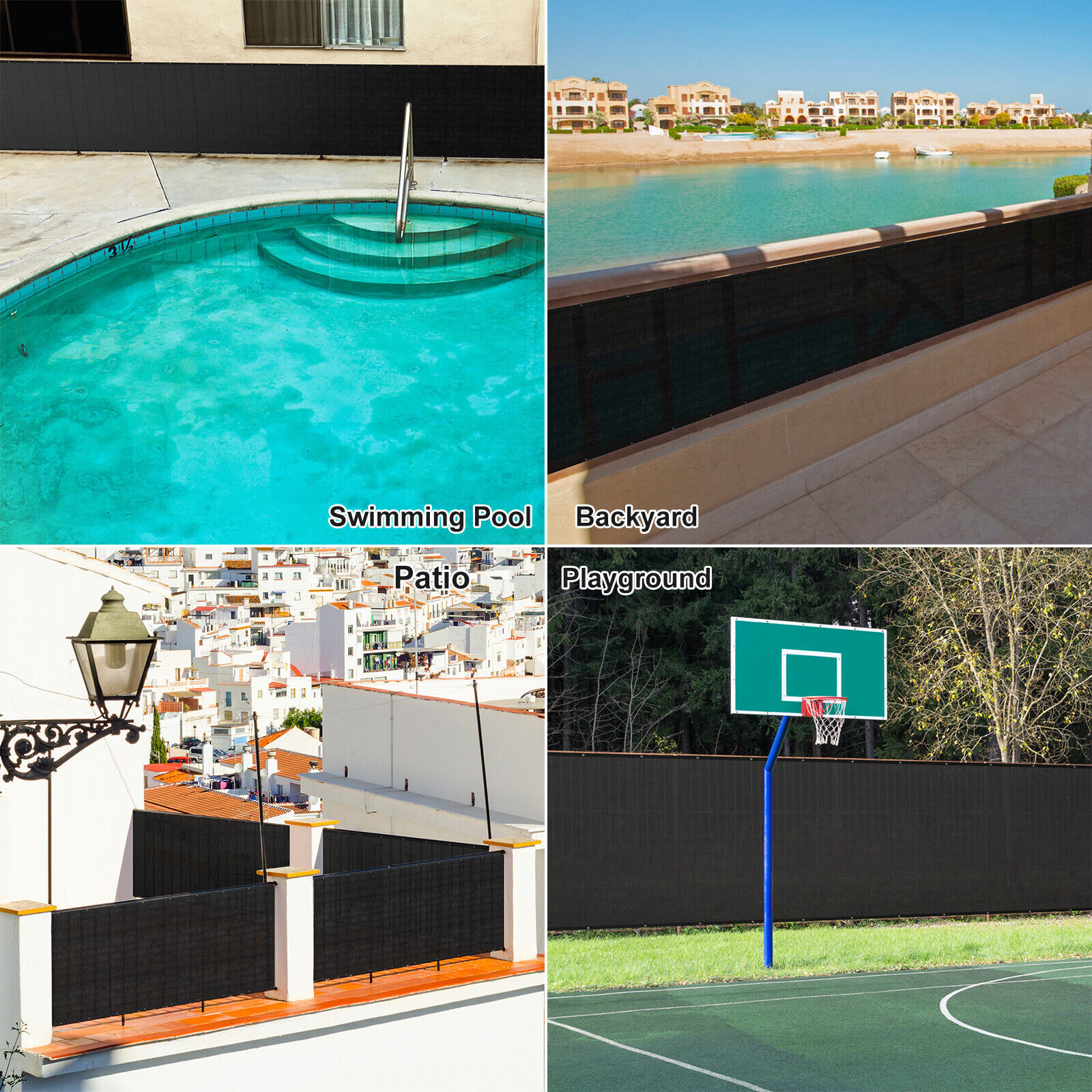 4' 5' 6' 8' Windscreen Privacy Fence Screen Shade Cover Mesh Tarp Garden-Black