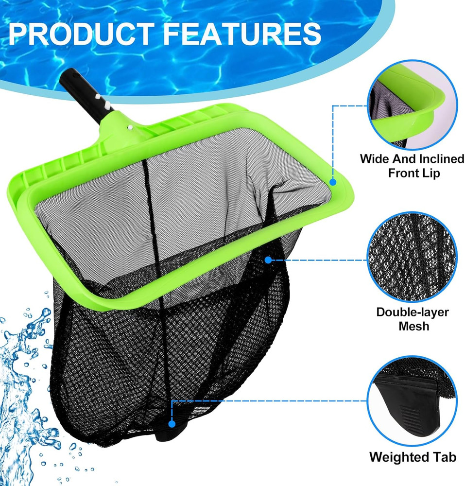 Swimming Pool Leaf Skimmer Net,Double-Layer & Reinforced Frame Deep Rake Nets
