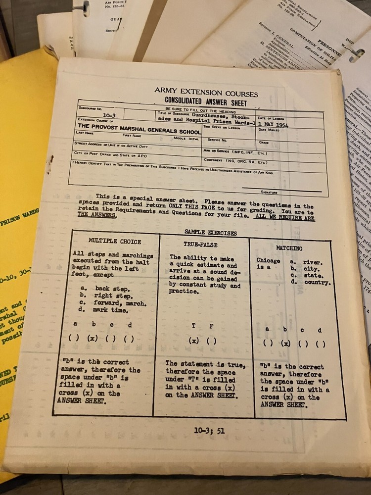 PROVOST MARSHAL General's School Army Documents and Training Book