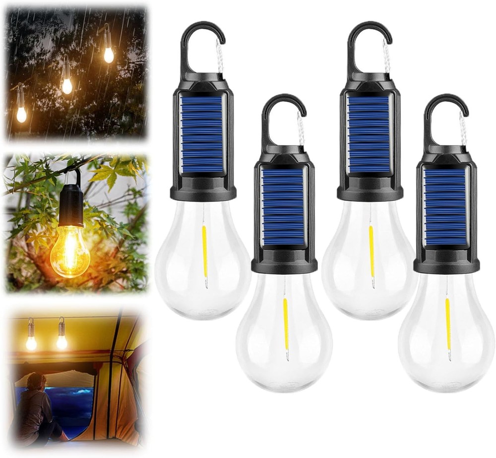 2PCS Solar Rechargeable Hooked Camping Light Solar Tent Lights Emergency Light