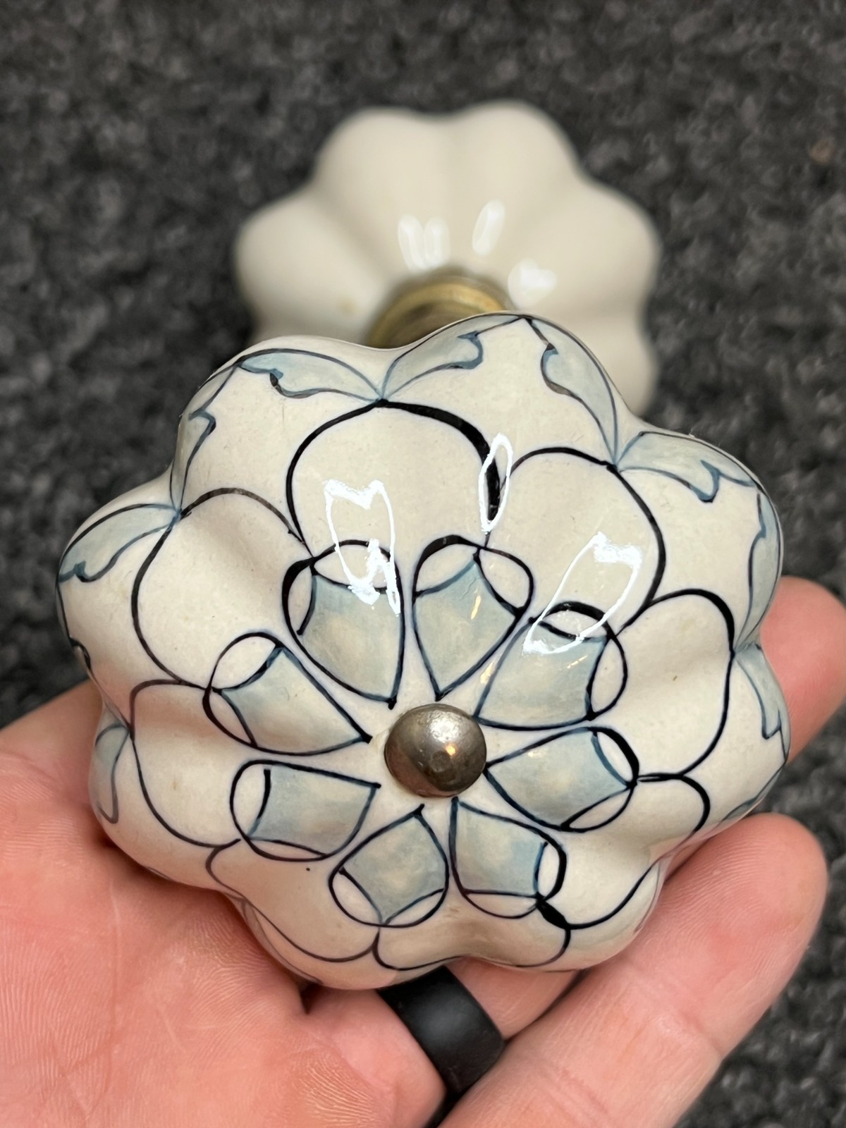 Beautiful Decorative Ceramic Door Knobs Blue & White Hand Painted - Vintage