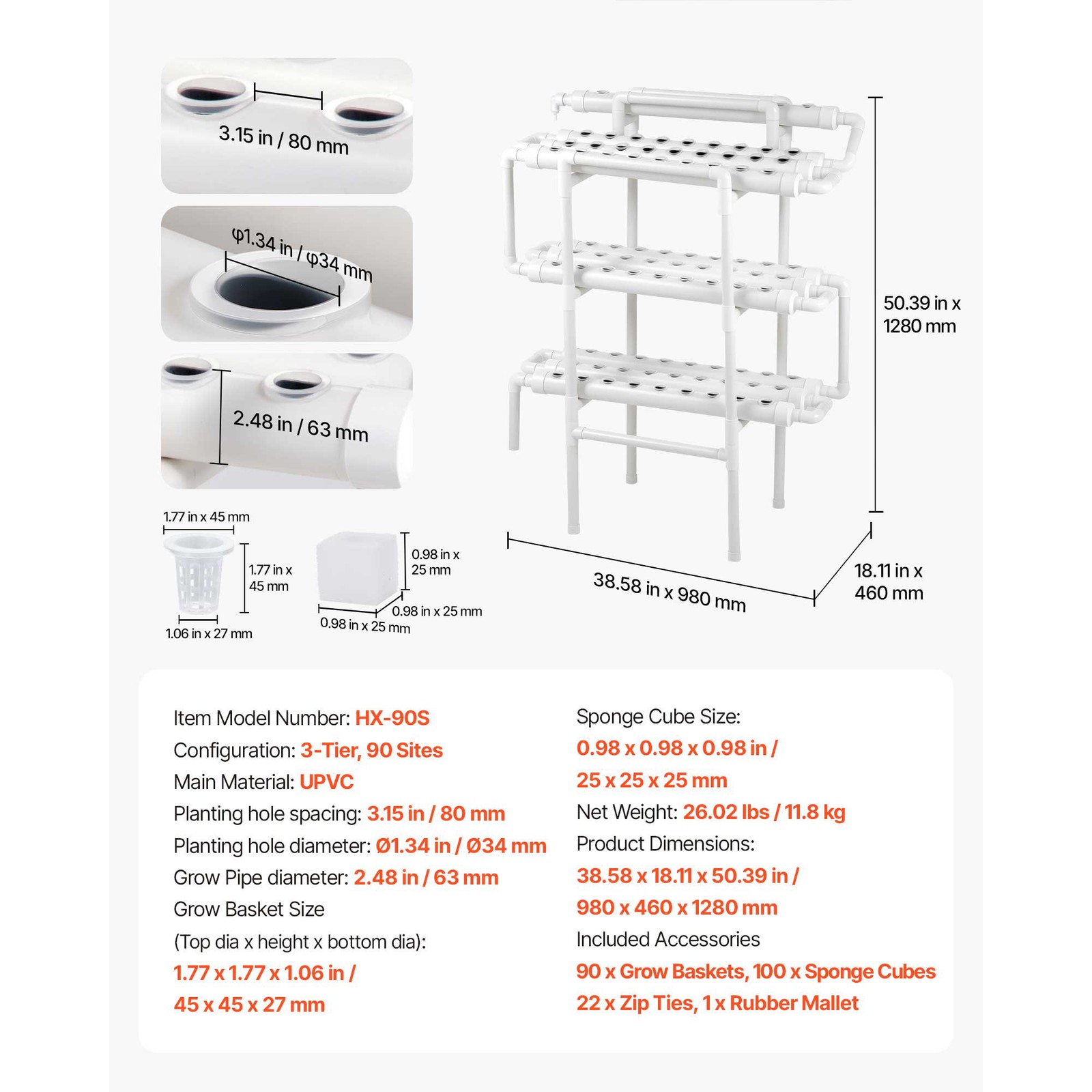 Uimoso Hydroponic System Grow Kit 3-Layers 90 Plant Sites Sunlight Blocking UPVC