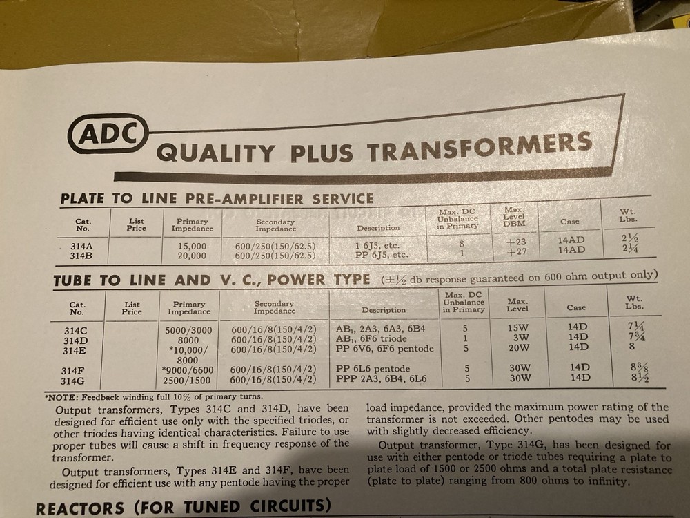 Audio Development Co ADC 315D Output Transformer