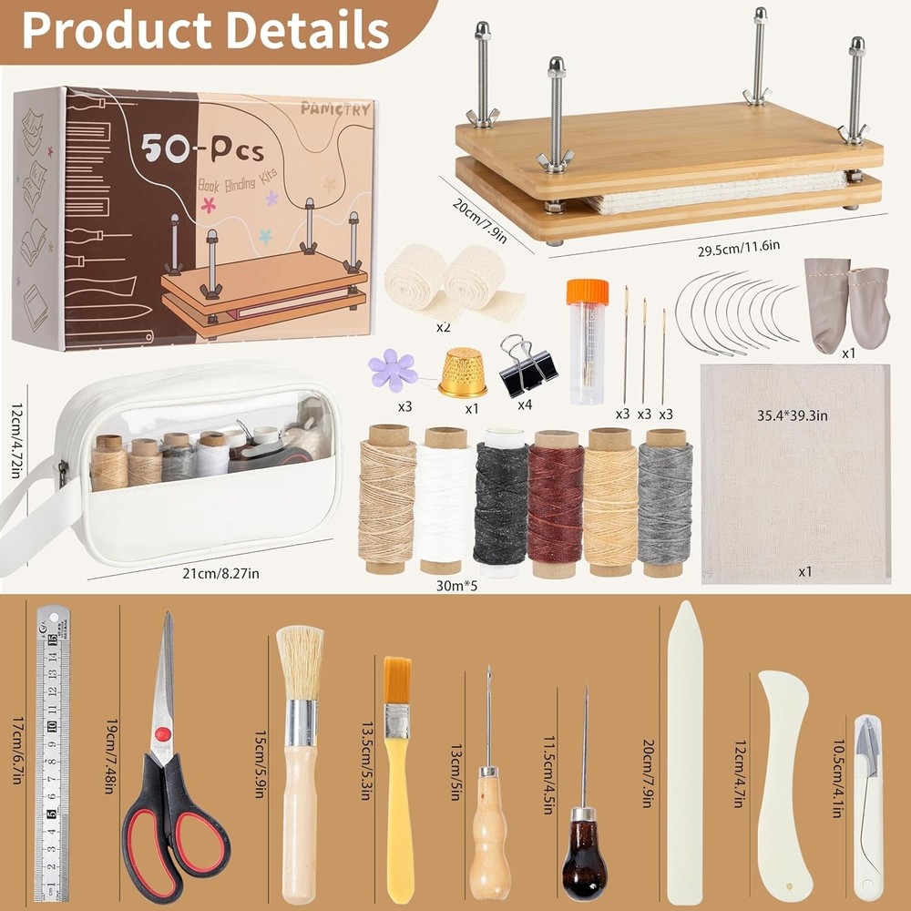 50 Pcs Book Binding Kits for Beginners - Complete DIY Kit with Tools & Instru...