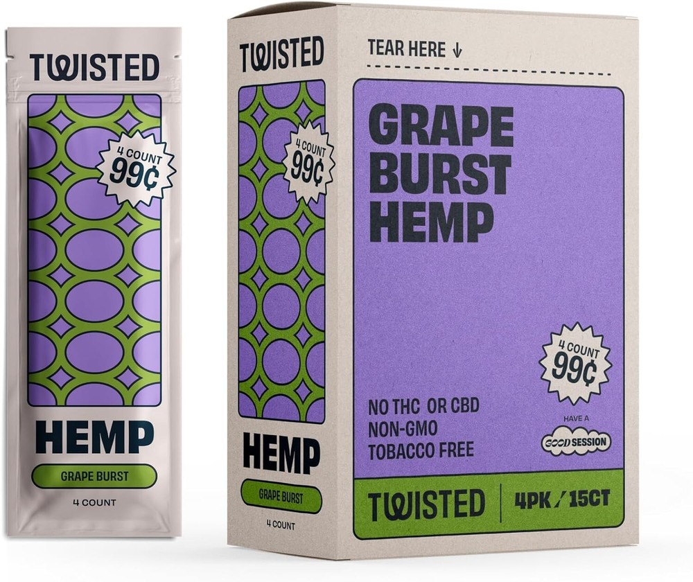 😎TWISTED WRAPS 4 LEAF PACK🔥15 COUNT BOX💚60 ROLLING PAPERS💜GRAPE BURST