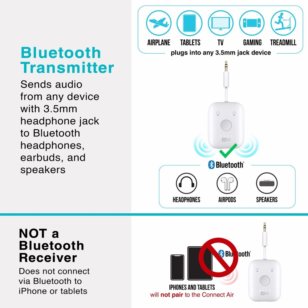 MEE audio Connect Air in-Flight Bluetooth Wireless Audio Transmitter Adapter
