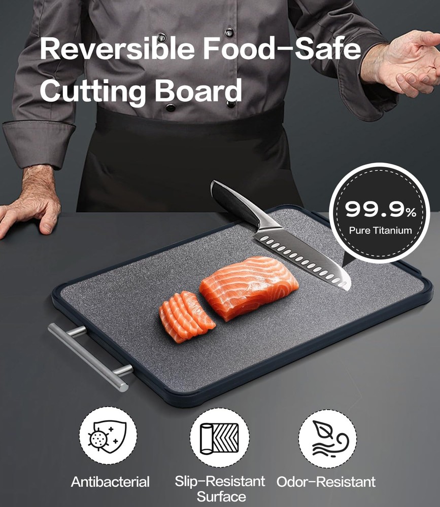 Titanium Cutting Board for Kitchen- Double Sided Cutting Board with Stand, Te...