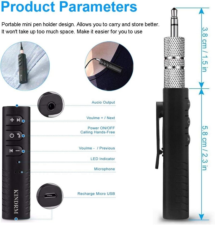 Portable Wireless Bluetooth Audio Receiver - Hands-Free Calls & Dual Pairing