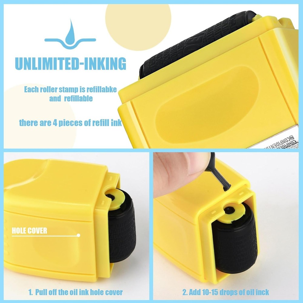 Nezyo 2-Pack Identity Protection Roller Stamp with 4 Refill Inks – Privacy & Dat