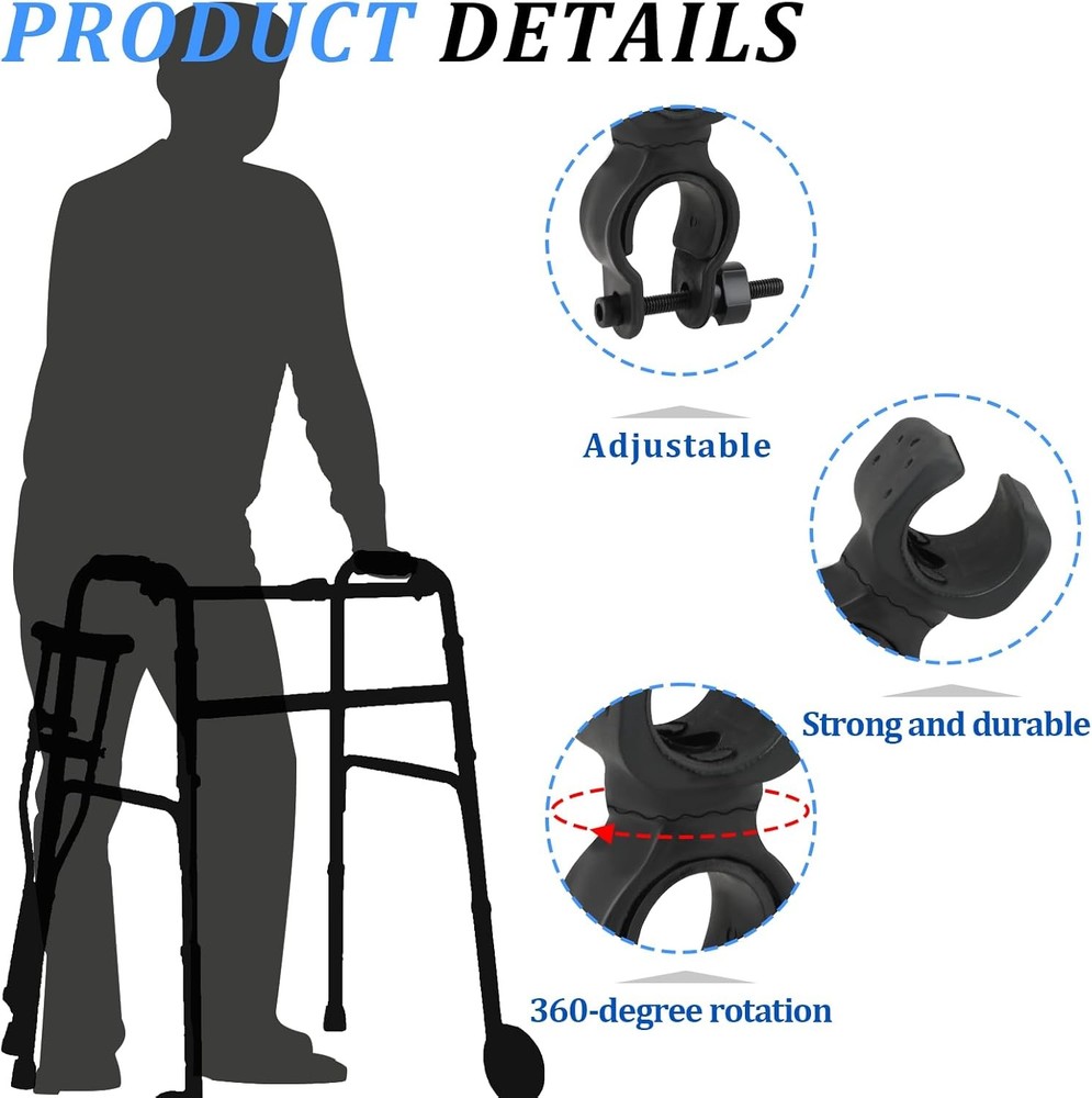 2 Pcs Cane Holder for Walker, Universal Rollator Black