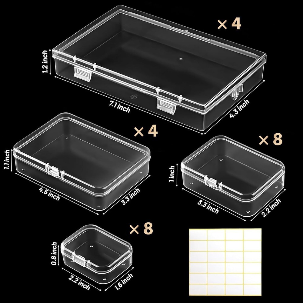 24 Pack Mixed Sizes Small Plastic Storage Containers, 4 (24Pcs), clear