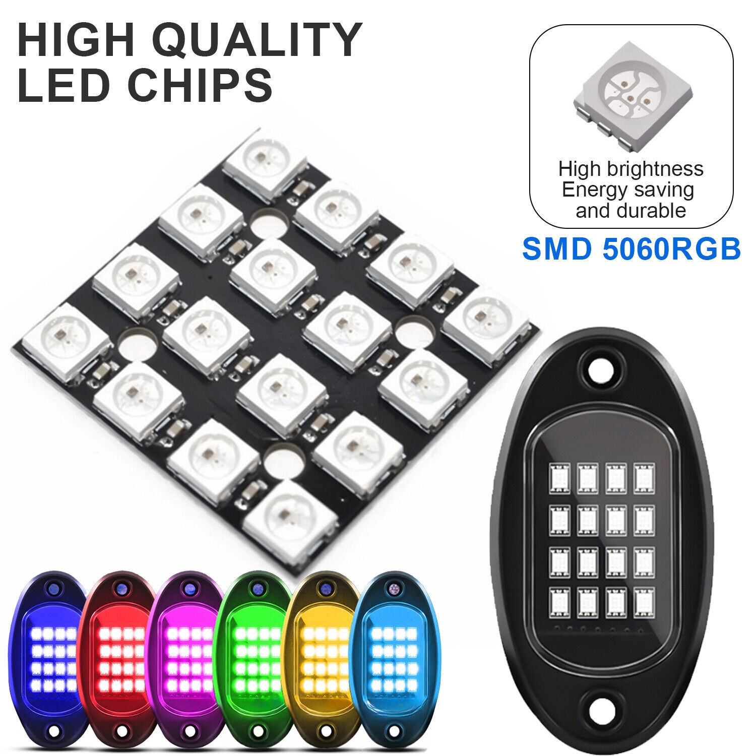 8Pods RGB LED Rock Lights Offroad Music Wireless Bluetooth Underglow Neon Lights