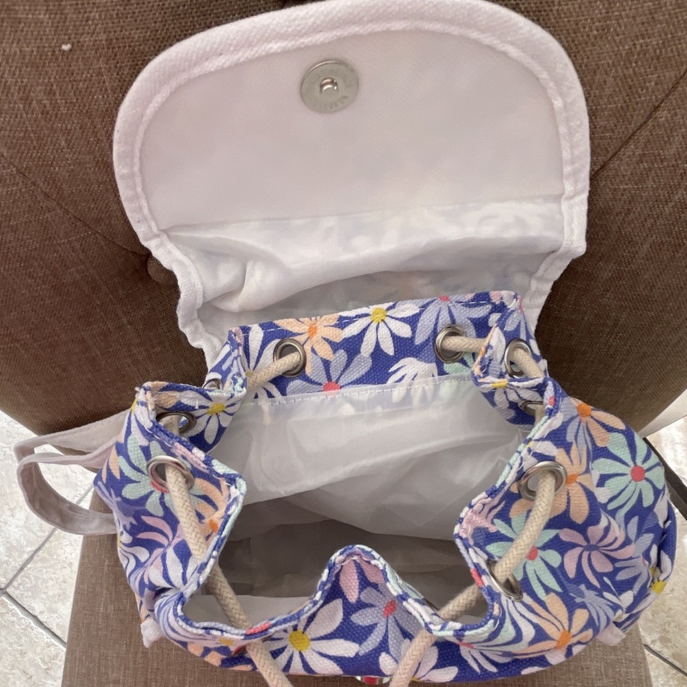 Cat & Jack Floral Canvas Backpack Purple White Adjustable Strap Drawstring 11in